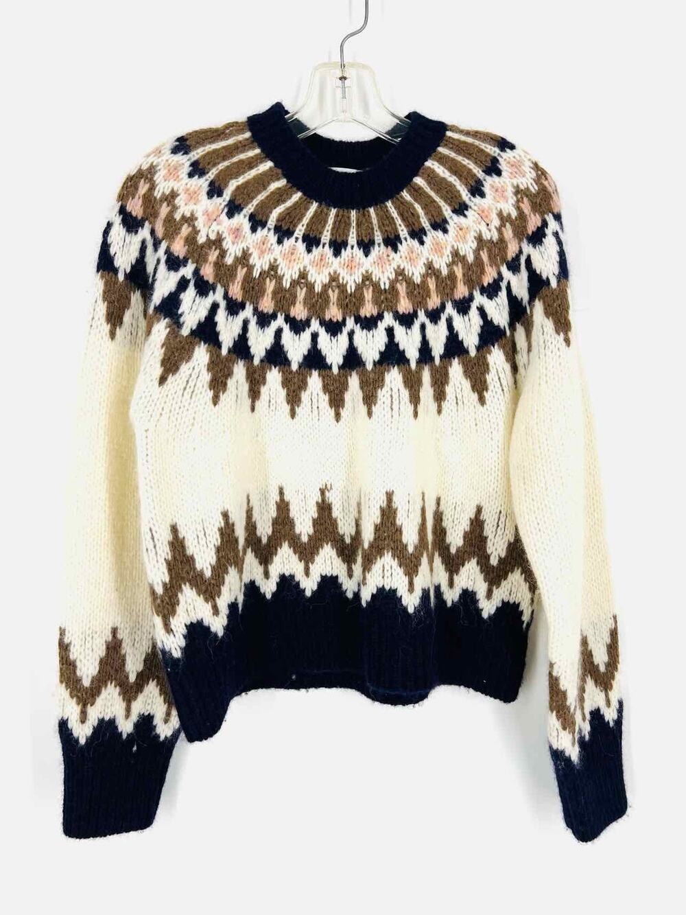 Frame Size M Wh/Bl/Br Fair Isle Alpaca Blend Designer Sweater